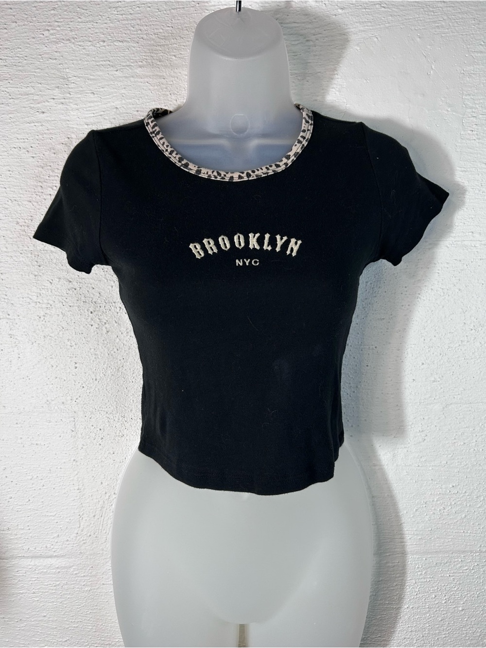 Y2K Black and leopard cropped top